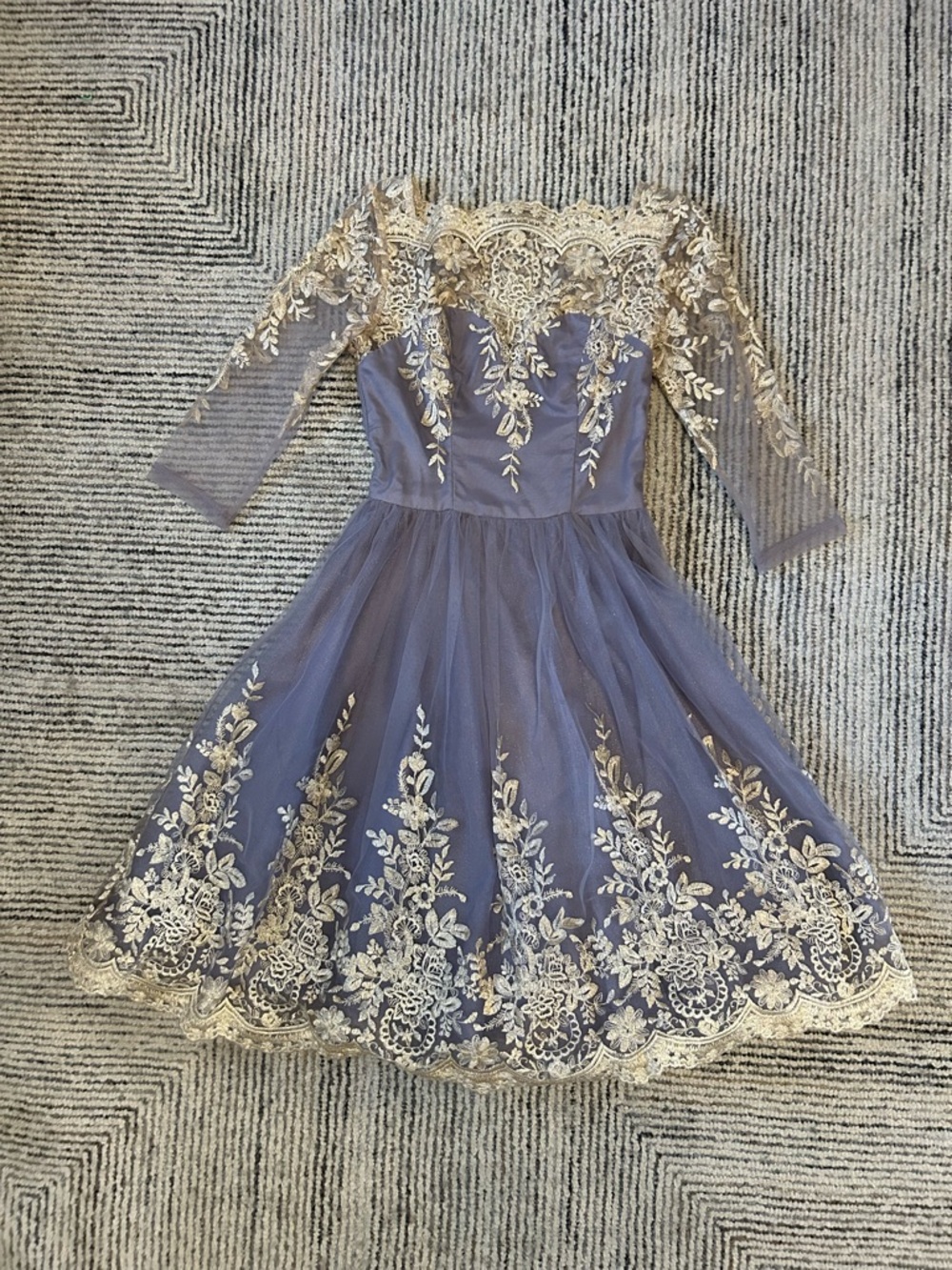 Chi Chi London Tea Party Tulle Latoya Dress Gold Lace Size UK 10 | US 6 Sheer